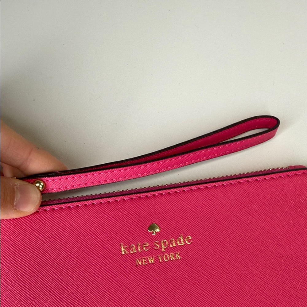 Kate spade hot pink gold crossgrain Leather wristlet wallet large - Picture 4 of 9